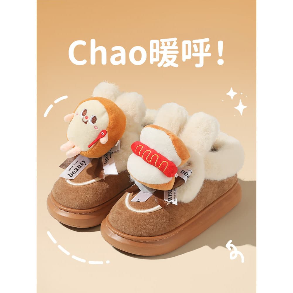 Chinelos de algodão inverno 2025 novo estilo feminino interior casa salto de pelúcia sapatos de algodão pelúcia quente b