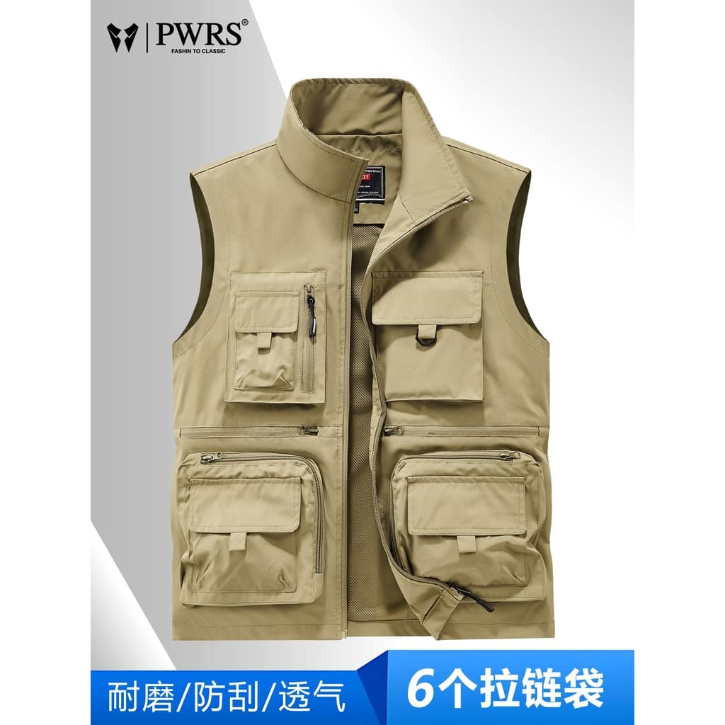 Colete masculino primavera outono Multi-bolso ferramentas zíper fotografia multifuncional colete ao ar livre solto taman