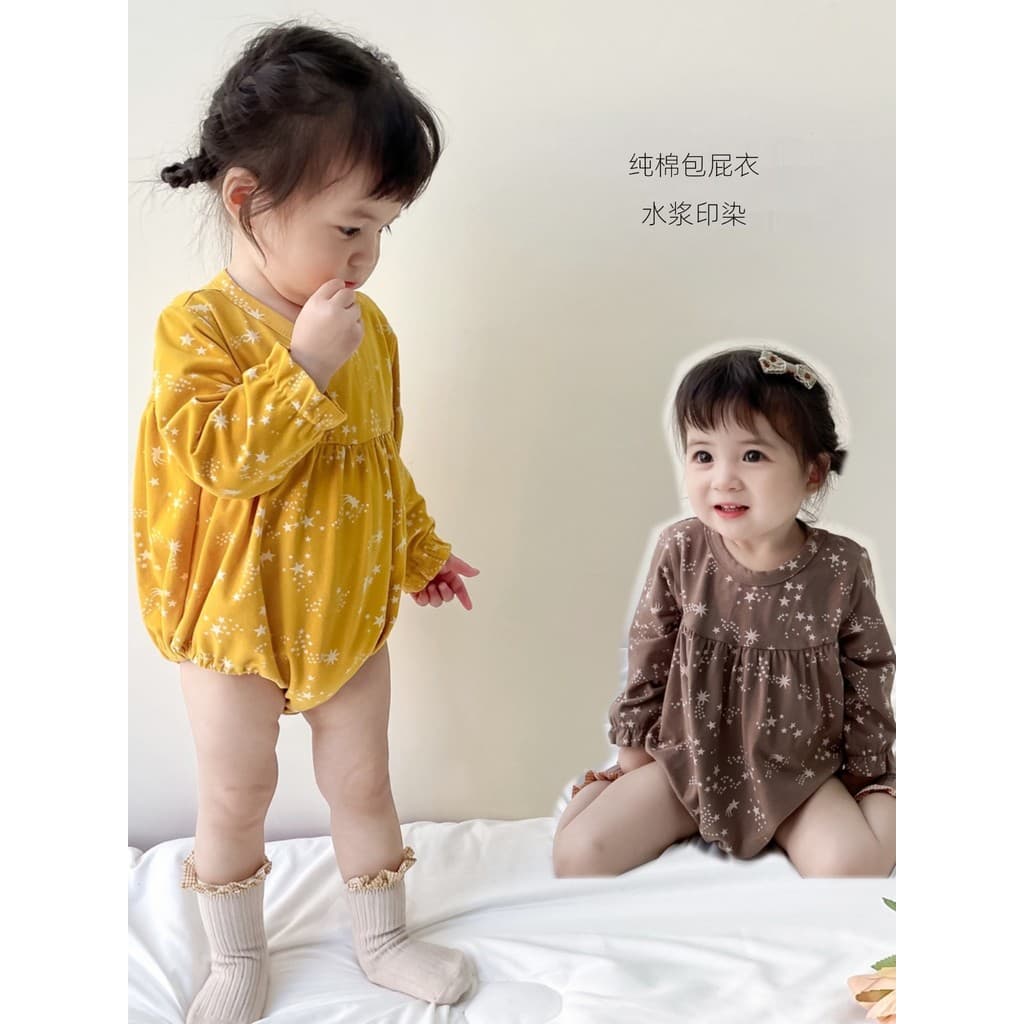 Ins início do outono bebê macacão bonito Super bonito bebê menina macacão bebê primavera outono macacão manga longa fino