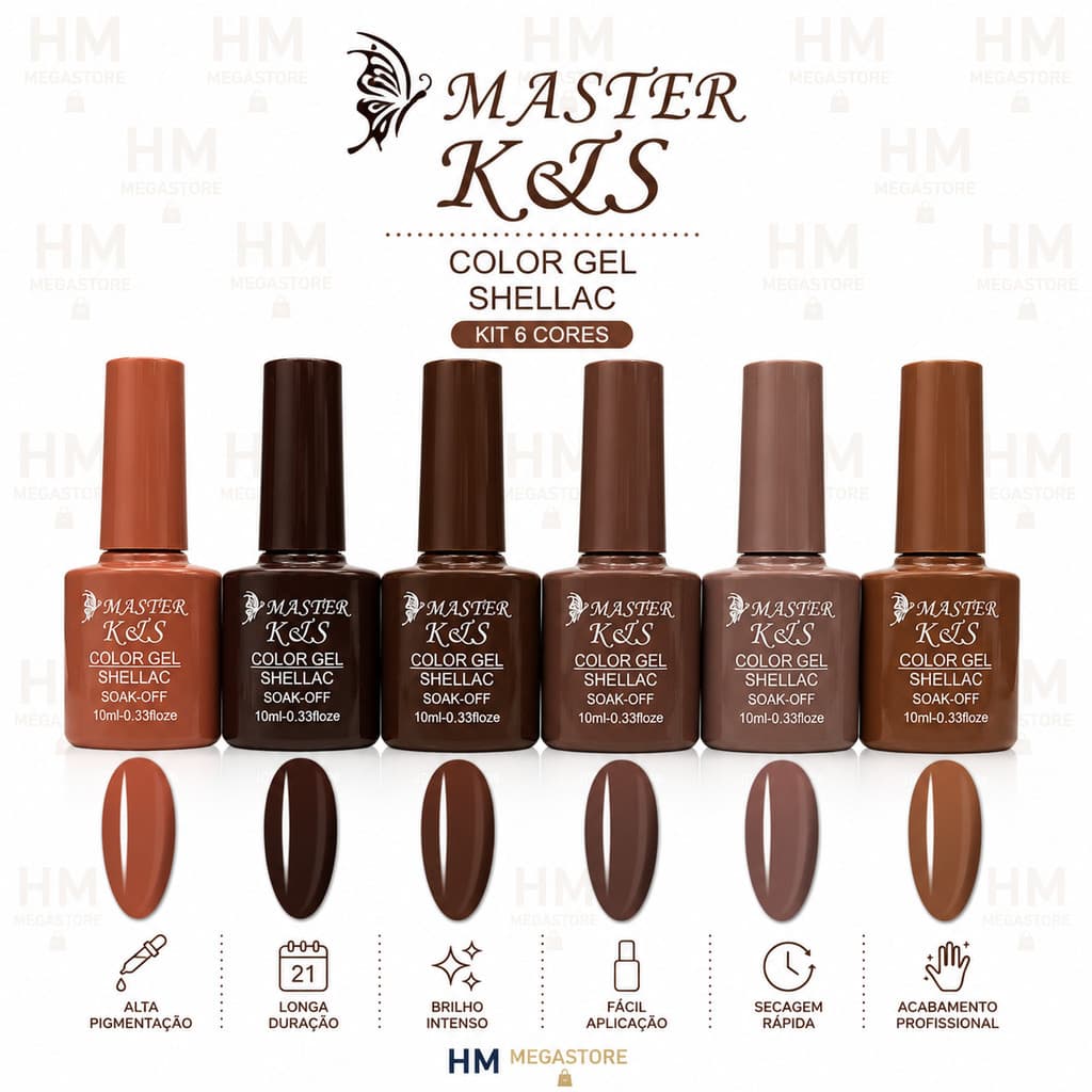 Kit 6 Esmalte Gel Uv Master K&S Nail Gel Off Color Coat 10ml Uv/Led Cores Novas Vivas E Vibrantes