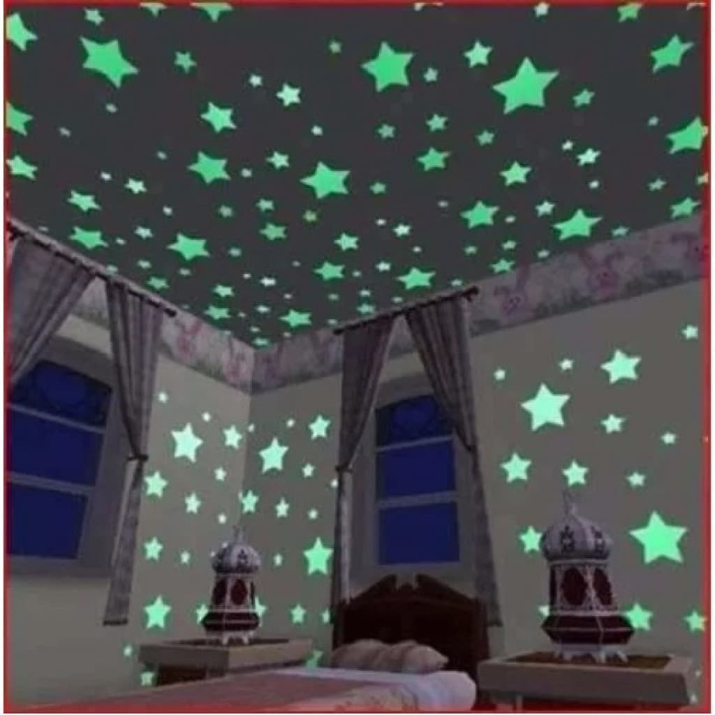 Kit 50 Estrelas Luminosas Fluorescentes: Brilha no Escuro – Decorativo para Teto e Parede (JÁ COM FITA DUPLA FACE)