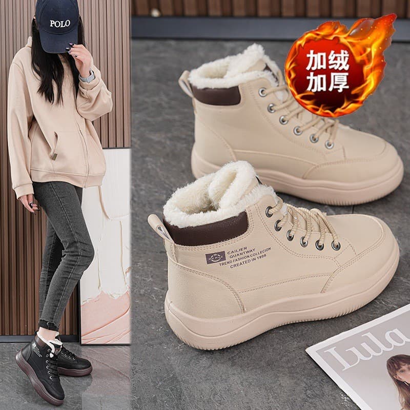 2025 inverno novo estilo sapatos femininos mais veludo sapatos de alta qualidade feminino All-Match esportes engrossado
