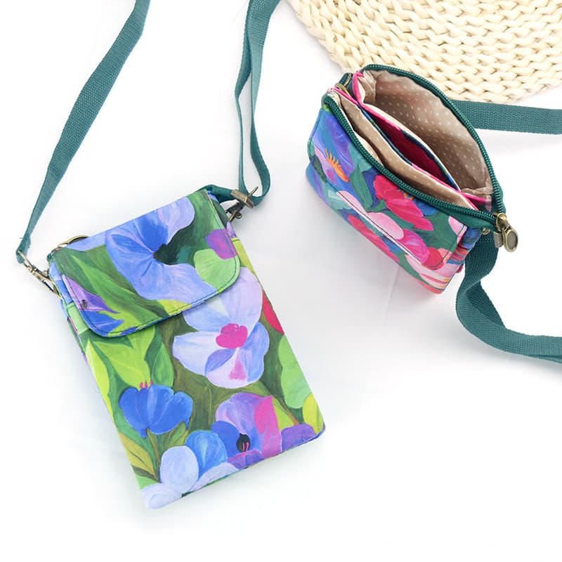 Bolsa de pano para celular Bolsa mensageiro feminina Mini bolsa pequena com vários compartimentos Bolsa para celular com