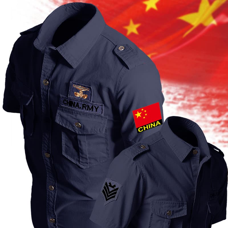 Camisa tática para caminhadas ao ar livre, meia manga, algodão puro, roupa de trabalho, verão, estilo militar chinês, ca