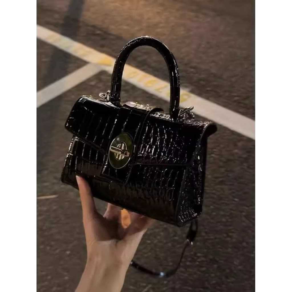 bolsa transversal feminino Bolsa Doce legal quente menina crocodilo padrão bolsa de couro patente moda textura portátil
