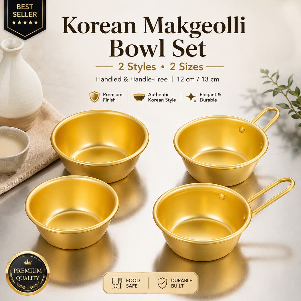 Tigela Makgeolli Coreana , Tigelas De Servir Vinho De Arroz Dourado , Talheres Coreanos Com Cabo E Sem Alça Laterais Tra