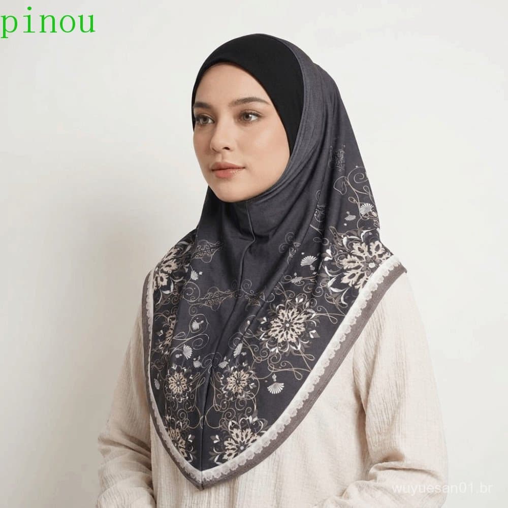 PINOU Eid Al-Fitr Turbante Floral Longo , Lenço De Cabeça Feminino Árabe Estampado Ajustável Em Várias Cores , Elástico