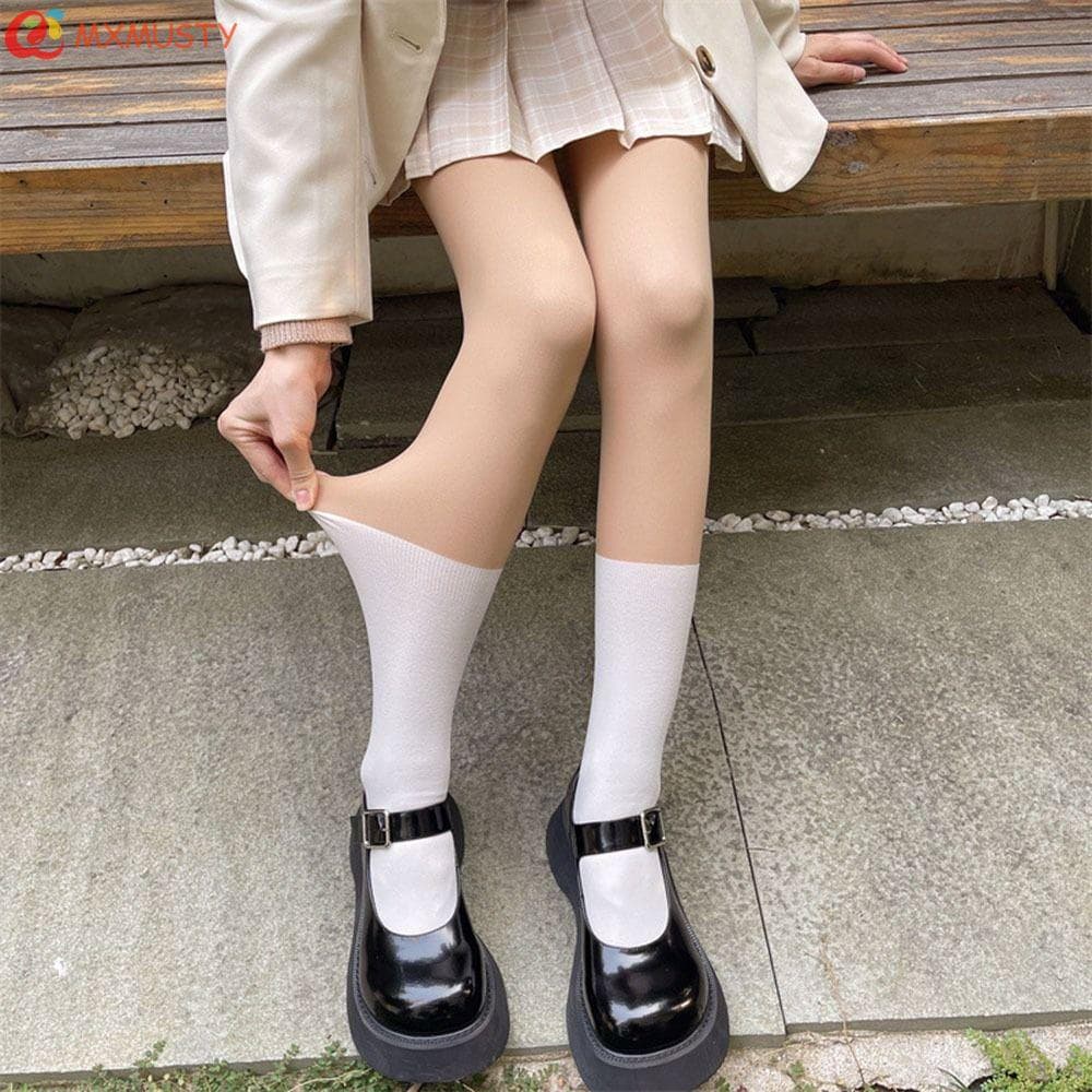 MXMUSTYZA Meia-Calça De Emenda Inverno Na Moda Falso Tubo Alto Joelho Combinando Vestido Dupla Camada Outono Collants