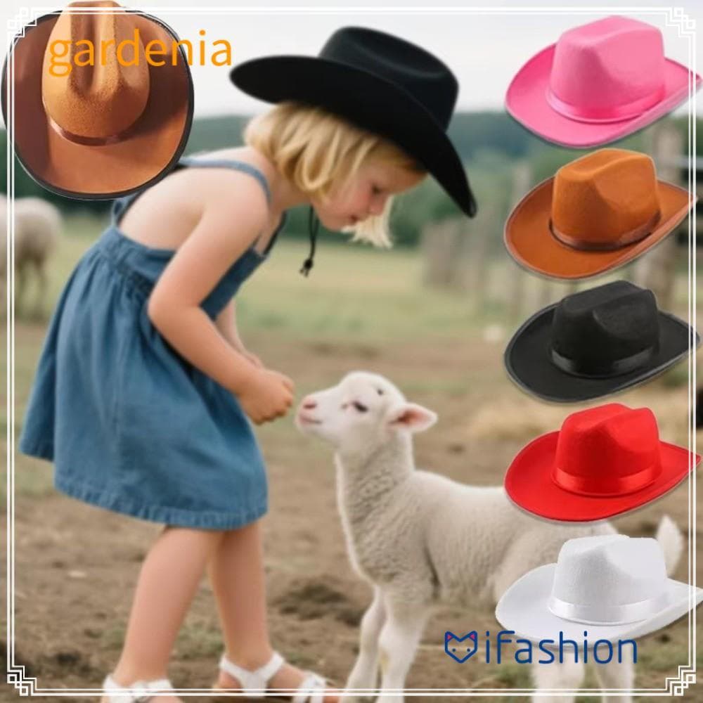 Chapéu de Cowboy Infantil GARDENIA, Chapéu de Cowgirl Ocidental Respirável de Cor Sólida, Aba Larga FTQV
