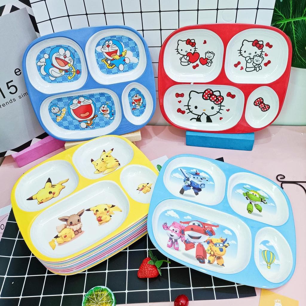 Prato de jantar infantil desenho animado fofo compartimento para bebê doméstico resistente a choques kt gato prato de ja