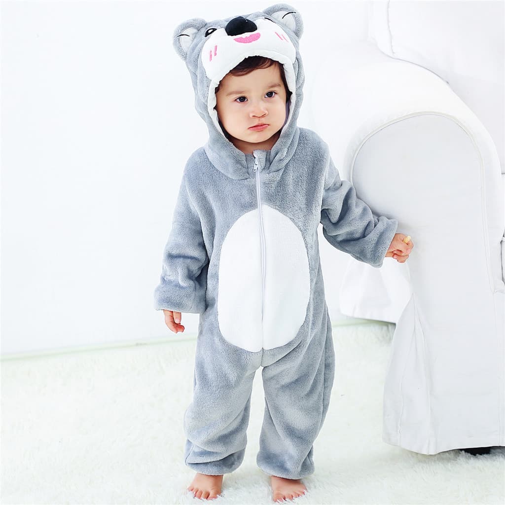 Macacão Infantil De Flanela De Vaca Coala , Fantasia De Animal Com Capuz , Pijama Macio E Quente Para Recém-Nascidos