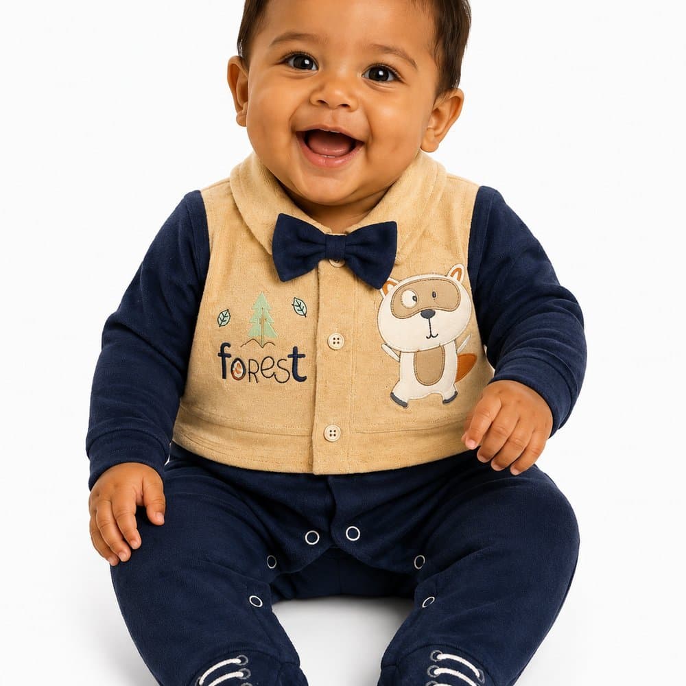 Macacão Bebê Menino Luxo Forest em Suedine Azul Marinho - M.Baby