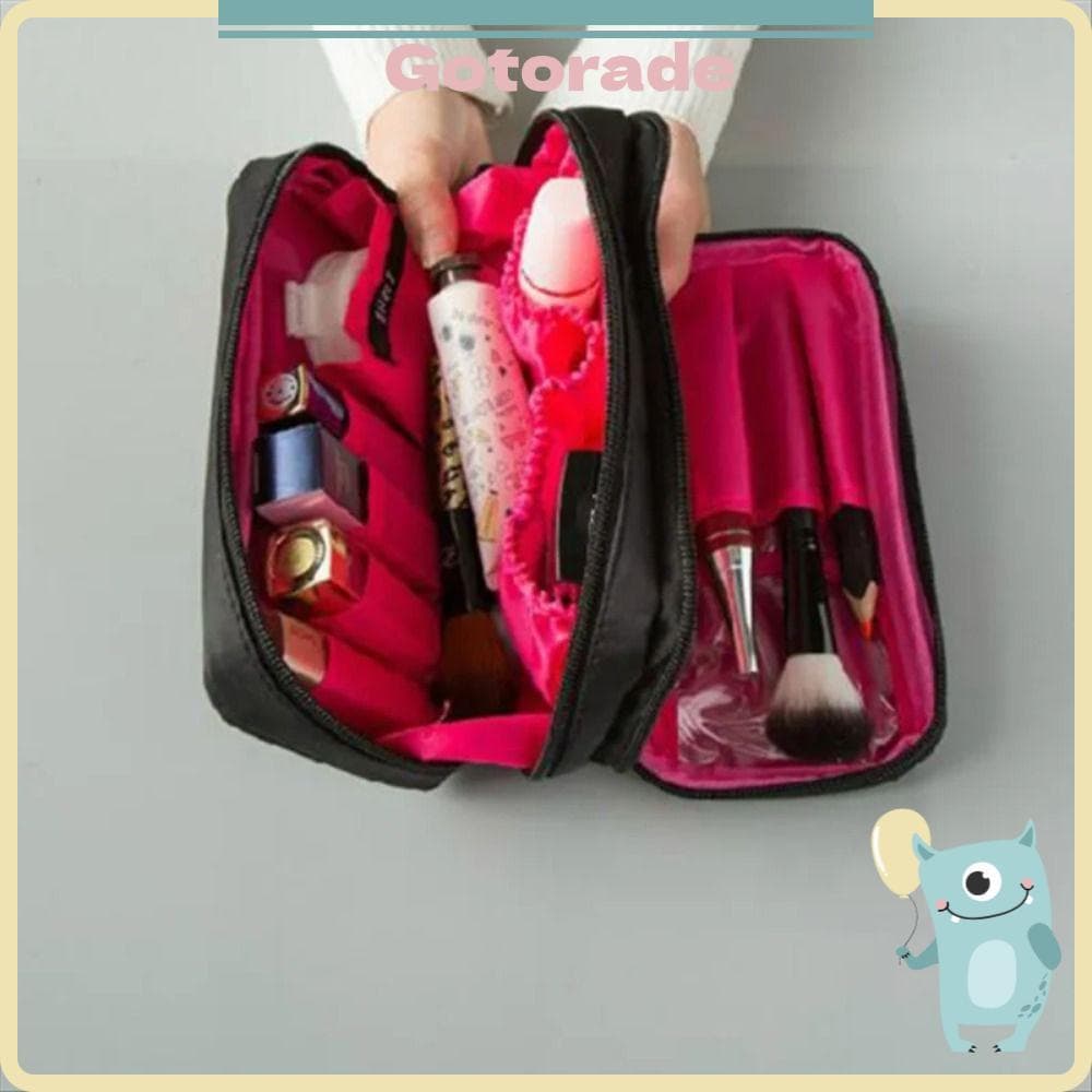 GOTORADECO Mini Saco De Maquiagem Preto , Nylon Com Zíper Feminino Para Viagem Cosméticos Pequeno