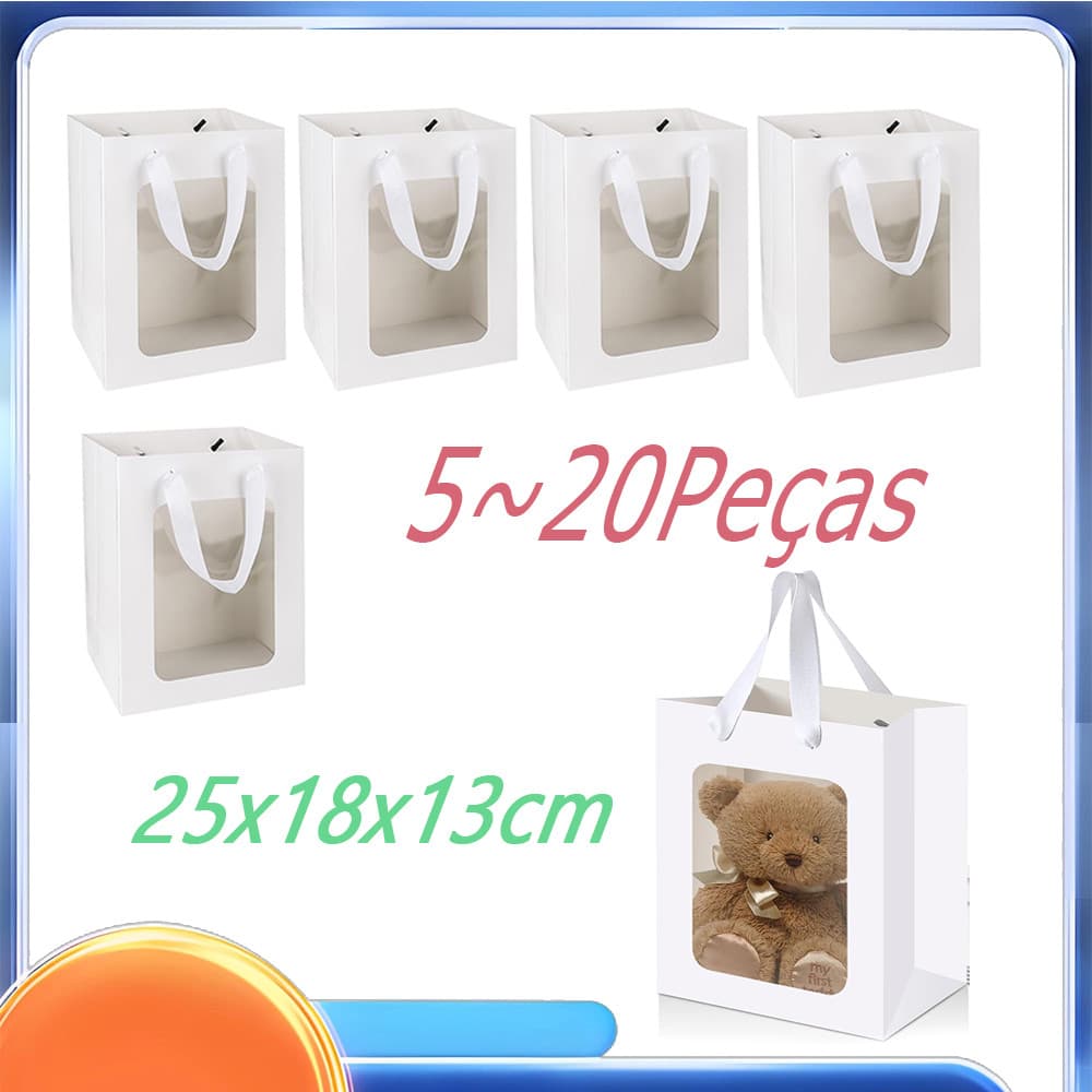 5-20 pcs sacolas com visor e alça de nylon - 25x18x13cm