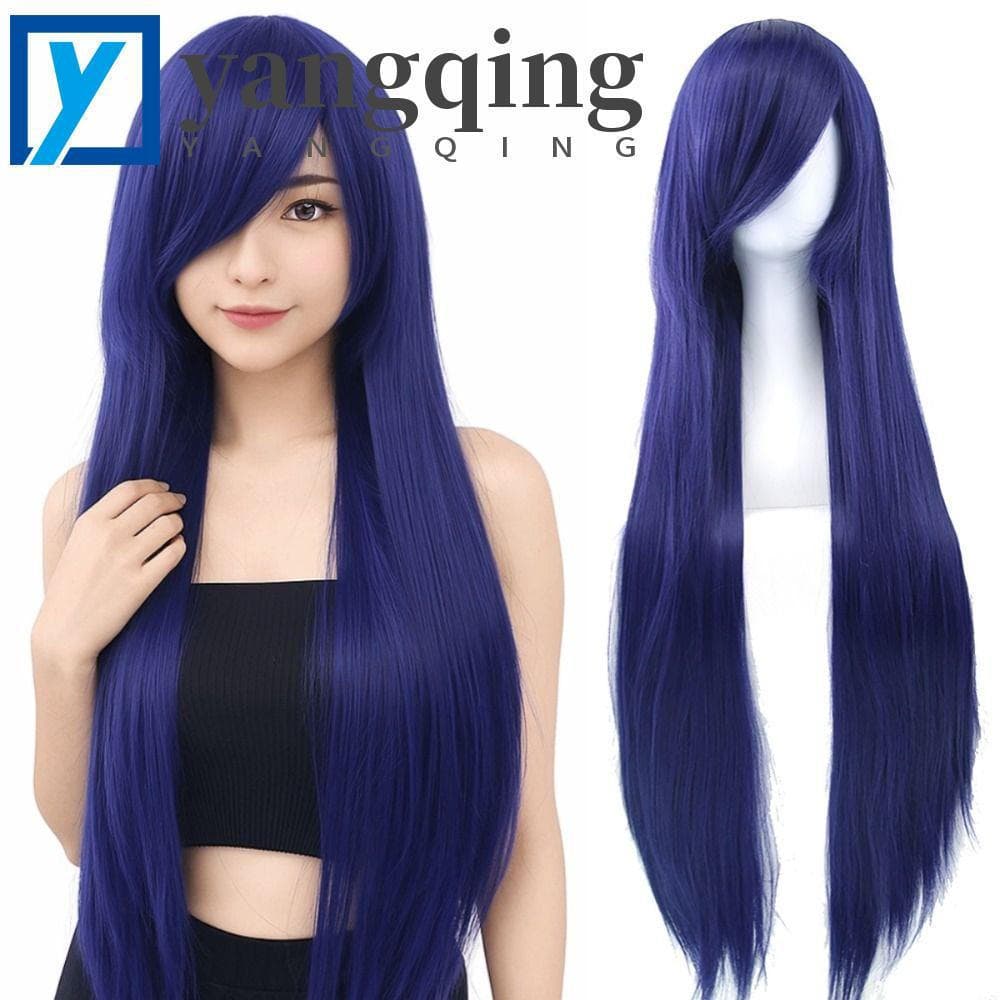 YANGQING Halloween Cosplay Perucas , Cabelo Sintético Longo Lolita Em Camadas , Peruca Reta Multicolorida De 80 Cm Anime