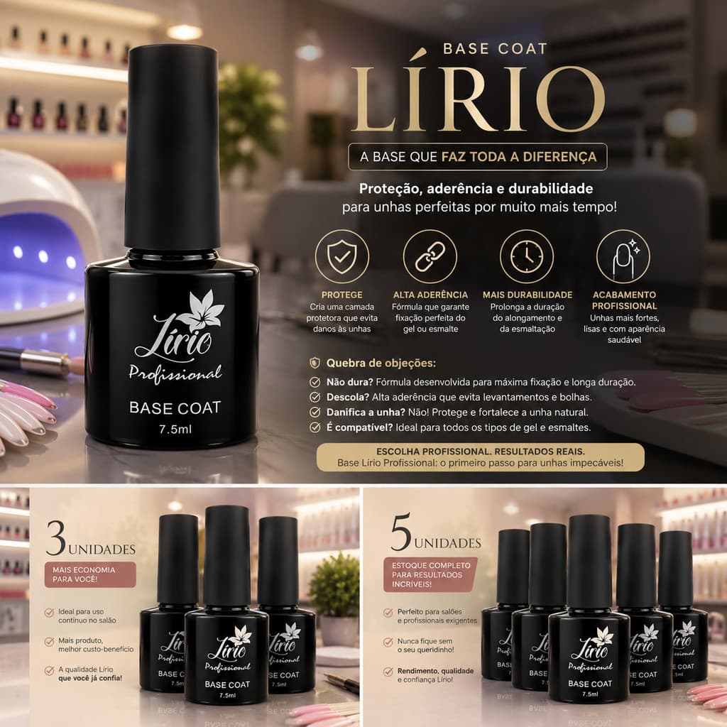 Base Gel Base Coat Seca Na Cabine Lirio Unhas Acrigel Fibra Primer led uv