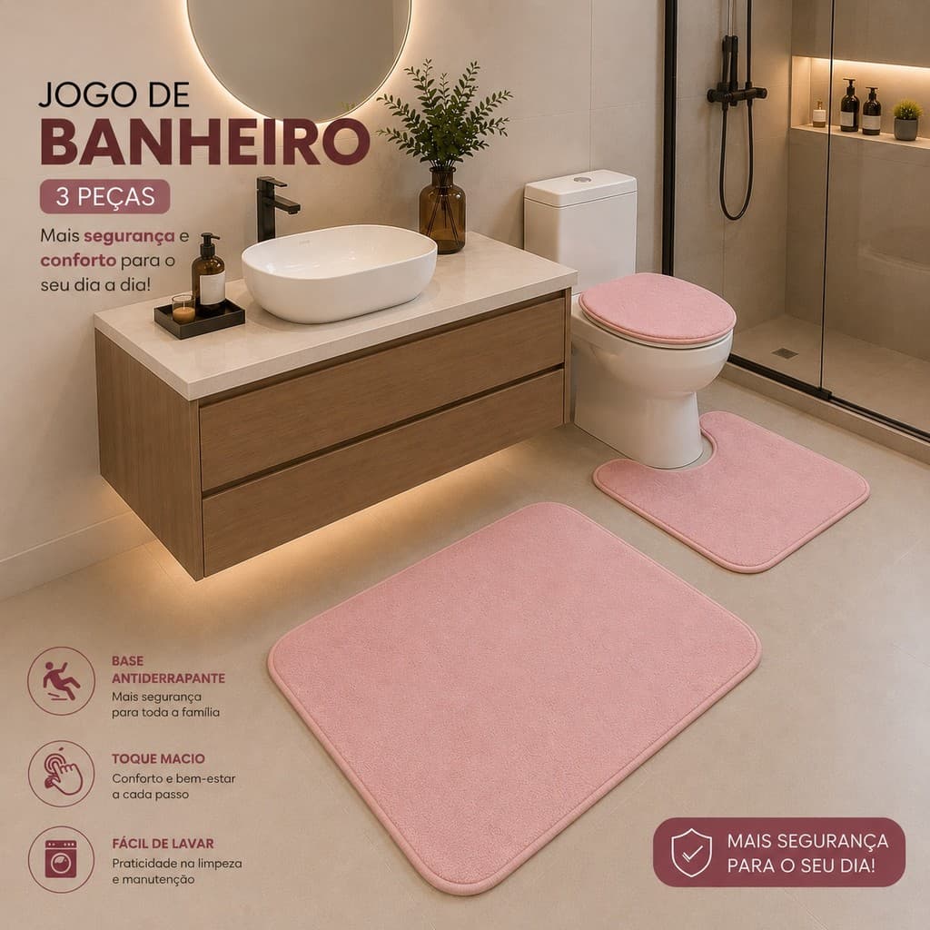 KIT com ate 3 Tapete para Banheiro Antiderrapante Super Soft – Escolha jogo com Peças confortável