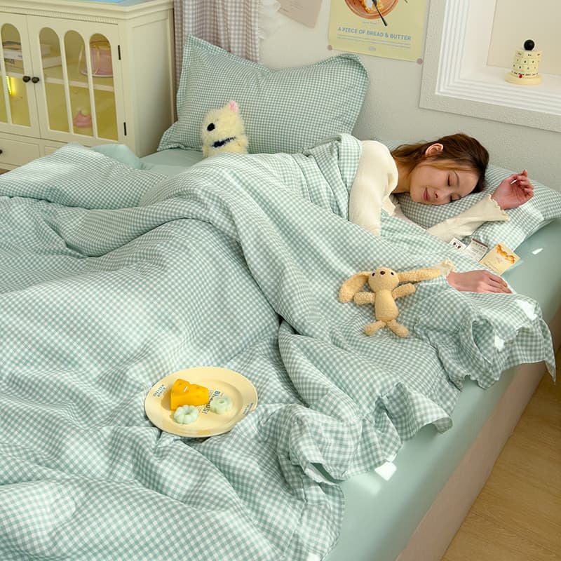 Novo estilo de malha xadrez renda confortável cama doméstica único ar condicionado colcha dormitório estudante pequeno f