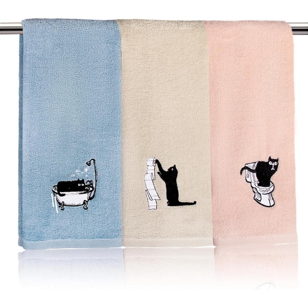 3 Toalhas de Mão com Estampa de Gato Fofo, Decoração de Banheiro Estilo Fazenda, Bordadas, Decorativas, Engraçadas, Gato