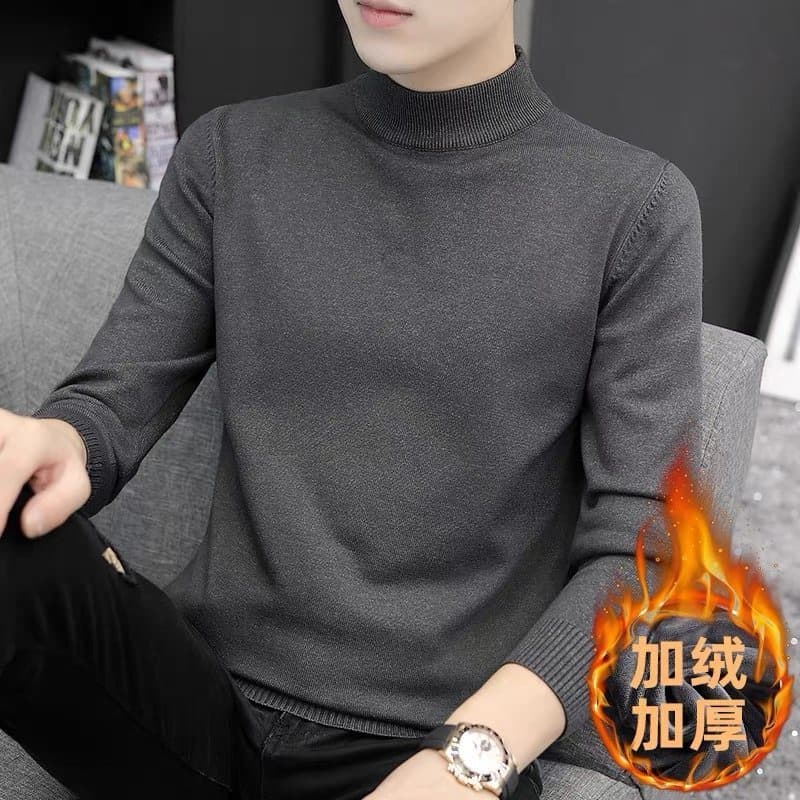 Meia gola alta camisola masculina outono inverno 2024 novo estilo forro de lã de manga comprida camisa de fundo malhas m