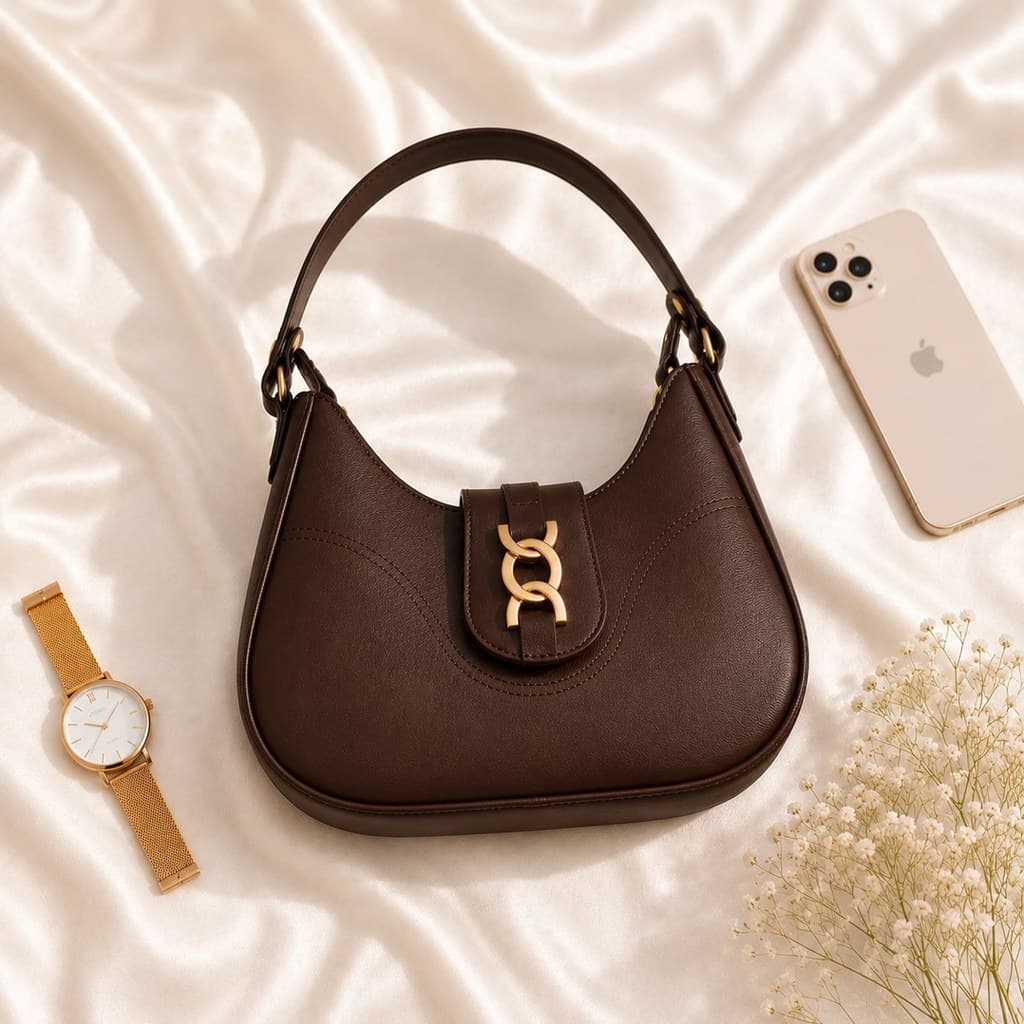 Bolsa Feminina Meia Lua Baguete de Ombro Marrom Moda Inverno