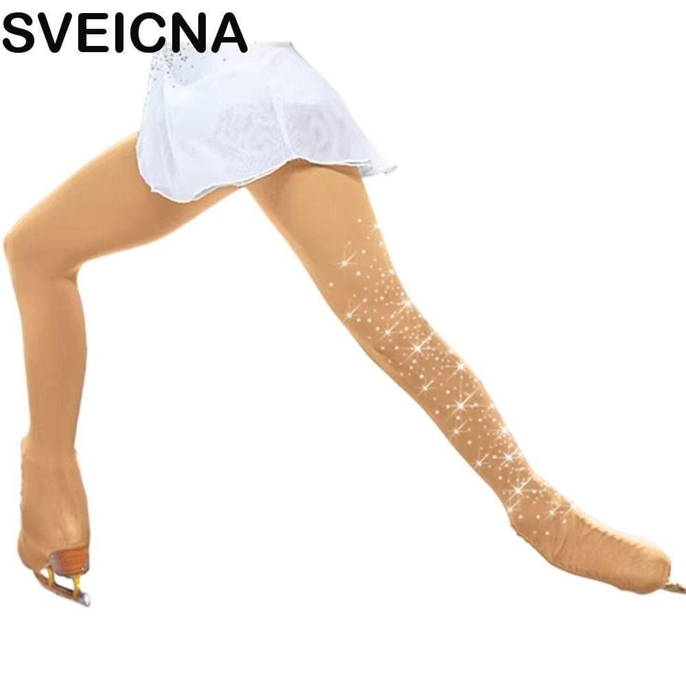 SVEICNA Calças De Patinação No Gelo , Strass Com Capa De Sapatos Meia-Calça Artística , Para Meninas Meias