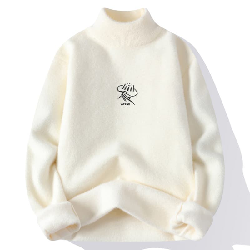 Suéter de meia gola alta masculino outono inverno forro de lã engrossado suéter de gola média roupas quentes roupas de i