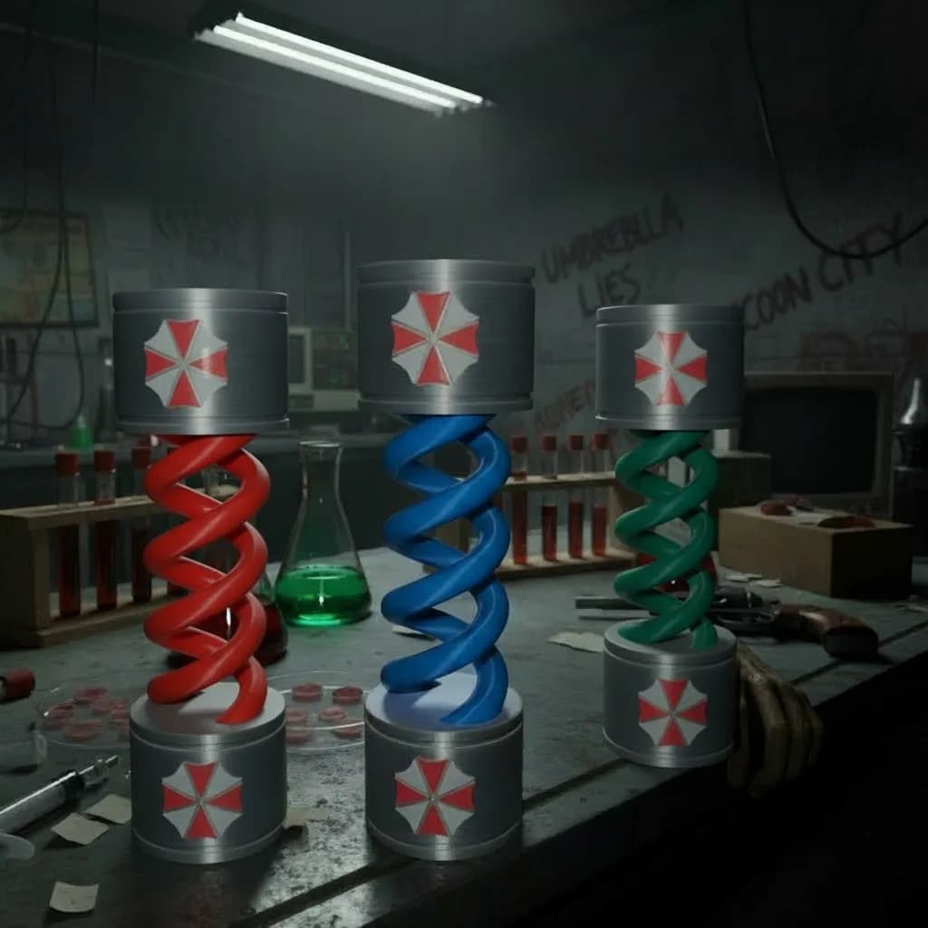 Kit 3 T-virus Umbrella Corporation Resident Evil Games Filme Impressão 3D Alta Qualidade 13cm Grande