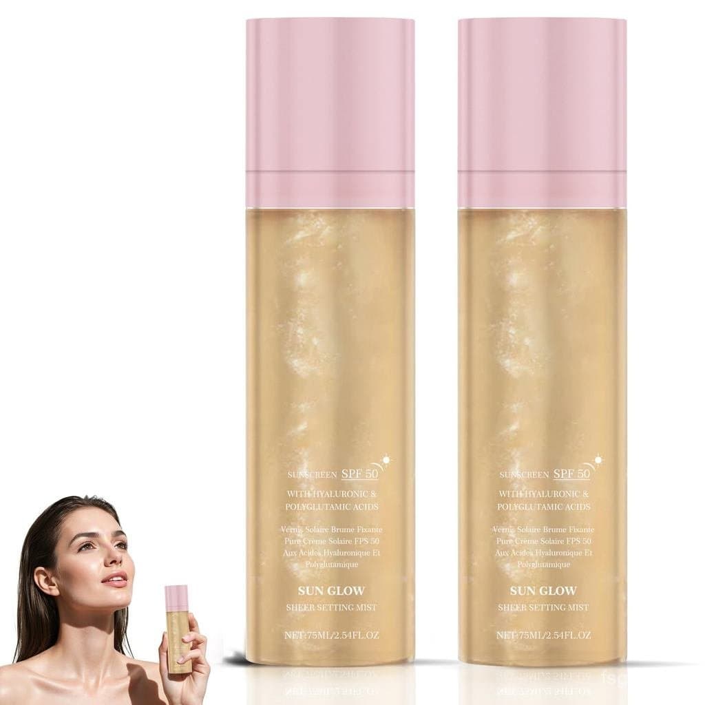 2 Peças Sunglaze Sheer Setting Mist Protetor Solar SPF 50, Névoa de Óleo Brilhante de Amplo Espectro para Rosto e Corpo,