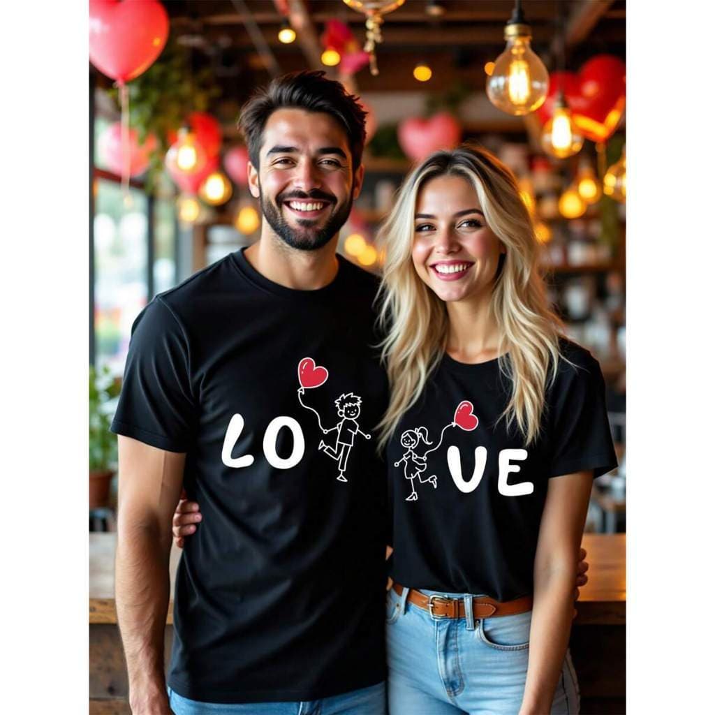 Camiseta Algodão Casal Lo Ve Dia Dos Namorados Romântico Felicidades Coração Delicado Kit Conjunto