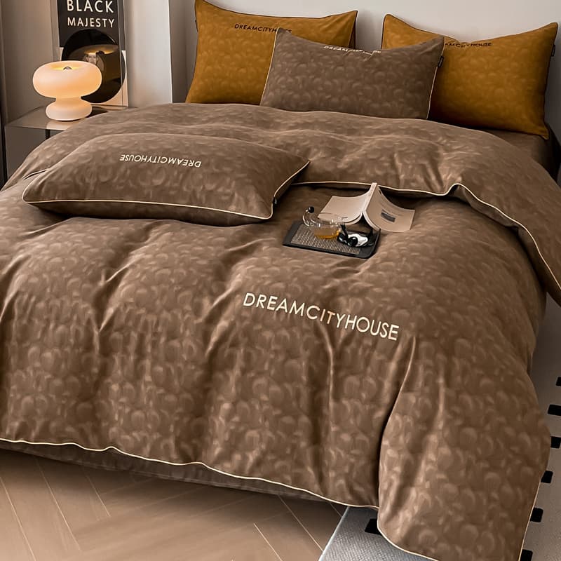 High-End luz luxo engrossado algodão lavado conjunto de quatro peças roupa de cama de inverno estilo nórdico cor sólida