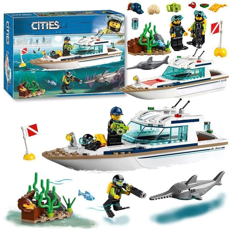 Lego blocos de construção cidade série sol submarino 60221 tubarão brinquedo montado para crianças presente do menino