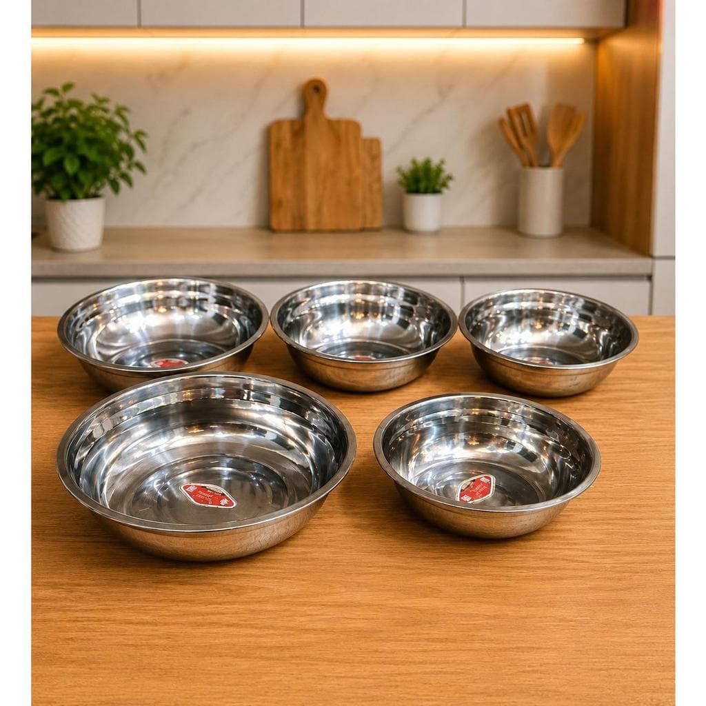 Kit 5 Tigelas Bowl Inox Multiuso 24cm 22cm 20cm 18cm Saladeira Cozinha