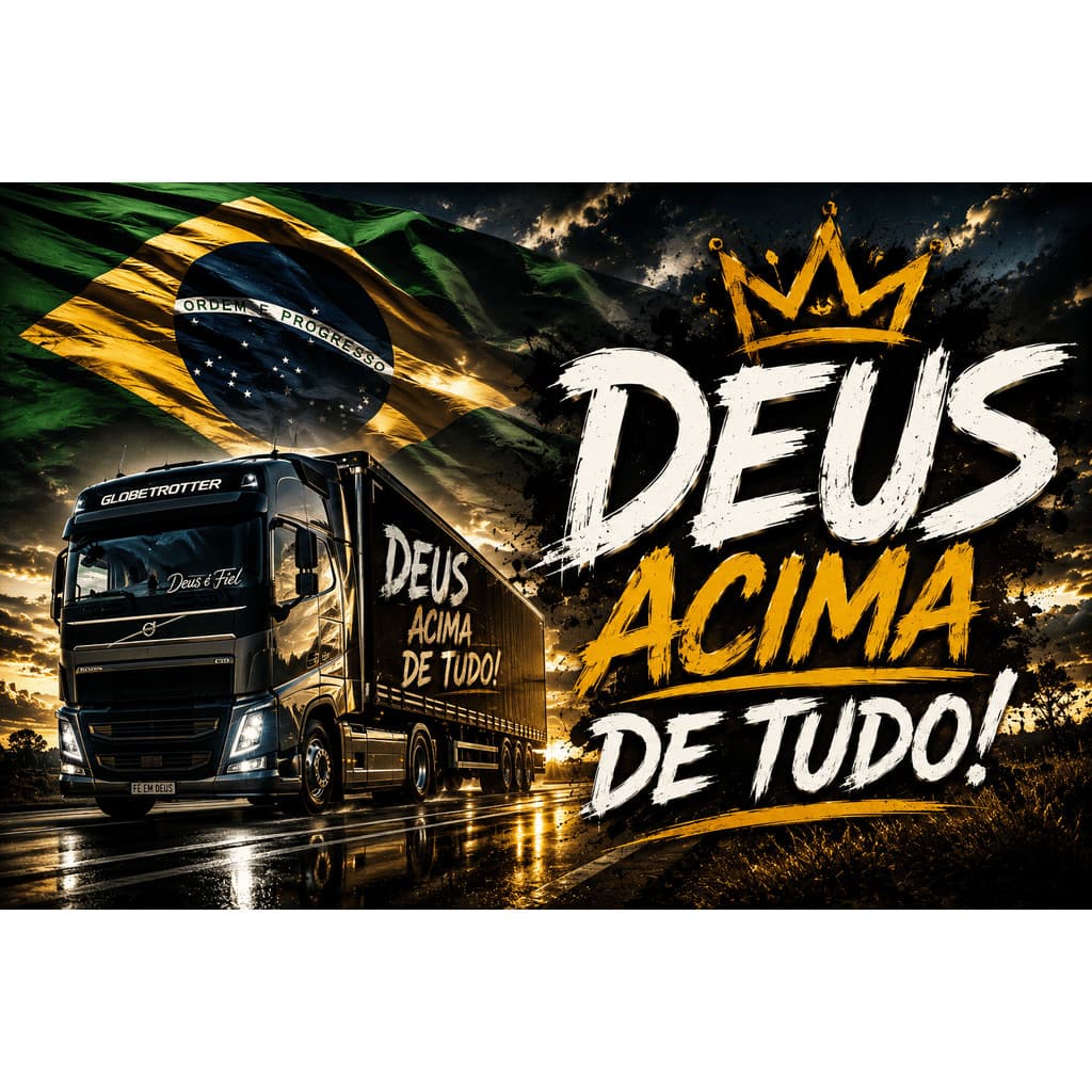BANDEIRA PARA CAMINHÃO CARRO MOTO FURGÃO BAU 90X65 LONA 4 ILHÓIS DEUS ACIMA DE TUDO