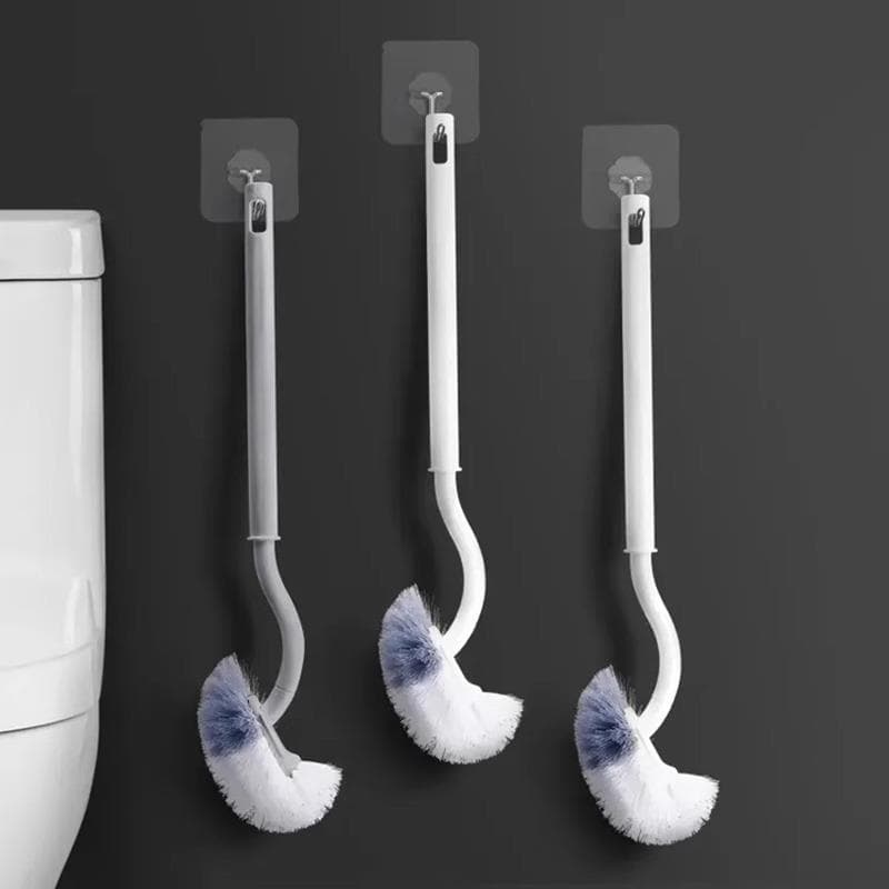Escova de vaso sanitário de cabo longo estilo japonês, escova de limpeza de cabelo macio em forma de S, sem ângulo morto
