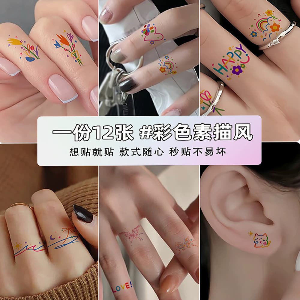 Ela pintada dopamina gato colorido tatuagem adesivos à prova dwaterproof água feminino de longa duração pulso fresco ins