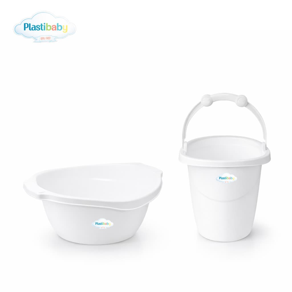 Kit Infantil Balde 11L + Bacia 14L | Gatinha Branco | Plastibaby