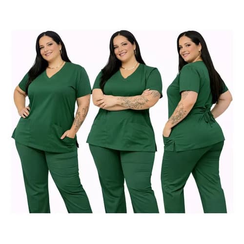 Pijama Dentista Feminino Scrub Plus Size Premium Ate O G5 verde militar Lisa g1 g2 g3 g4 g5