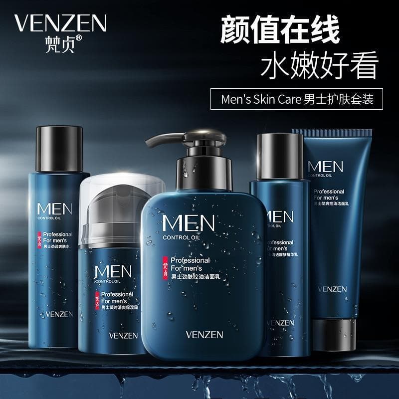 Fanzhen conjunto de produtos de cuidados com a pele masculino limpeza facial limpador hidratante loção hidratante creme