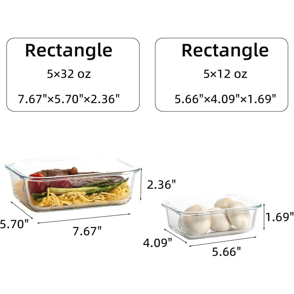 Recipientes Herméticos De Vidro Para Armazenamento De Alimentos C CREST Com Tampas De Travamento-5 Grandes (32 Onças) E