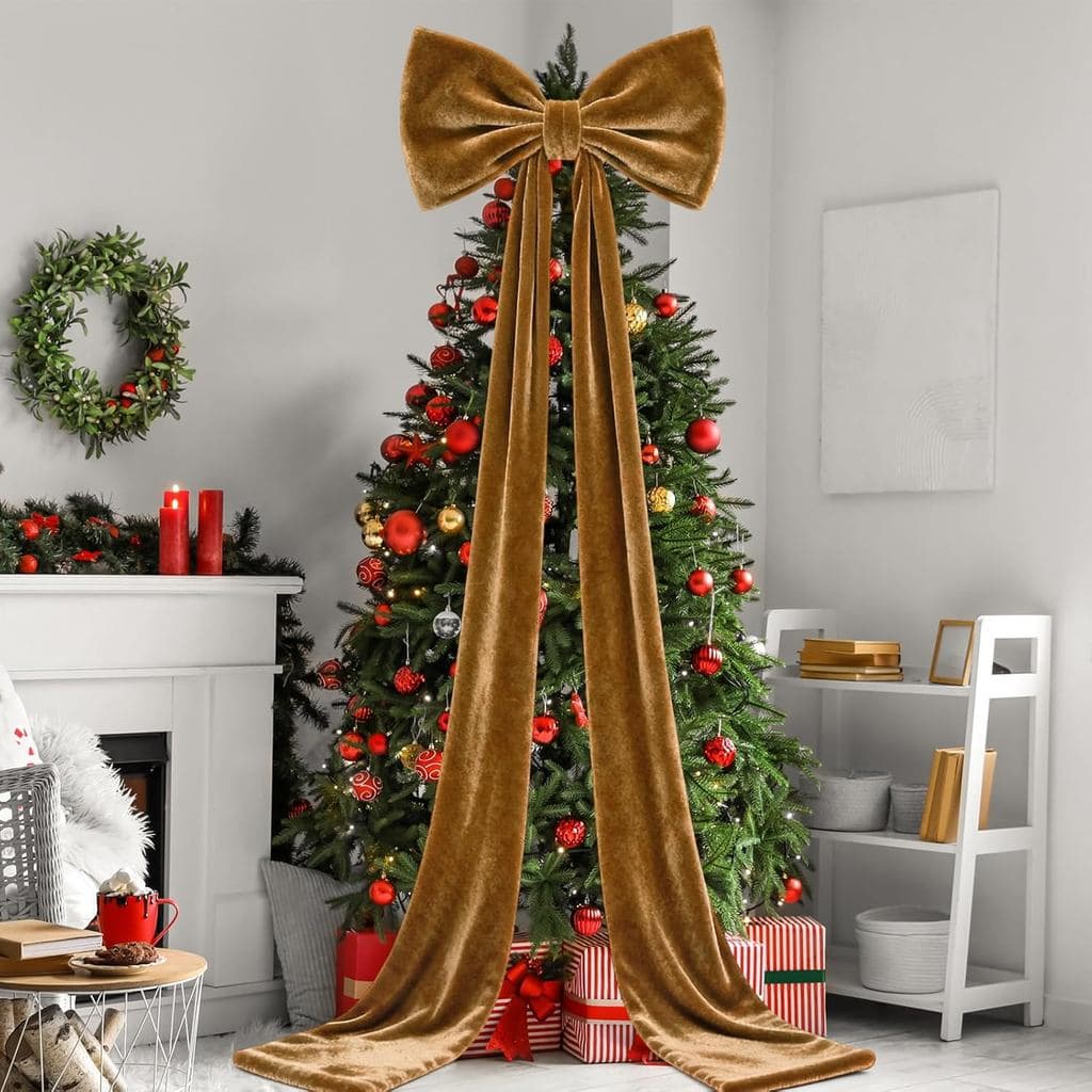 Laço Gigante para Árvore de Natal de 118 x 31 Polegadas, Laço Extra Grande de Veludo para Decoração de Natal, Enormes La