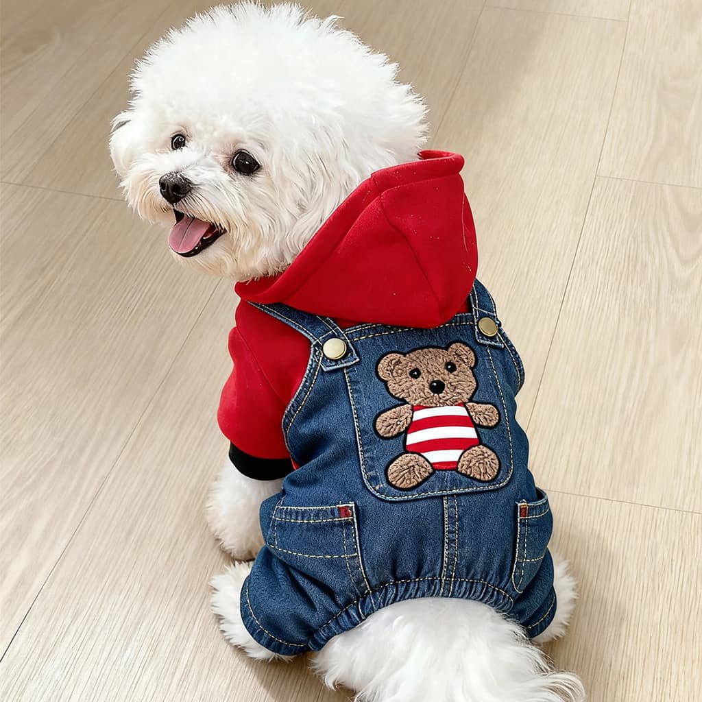 Roupas para cães outono inverno roupas jeans costura cinta com capuz roupas de quatro patas Teddy Bichon Schnauzer roupa