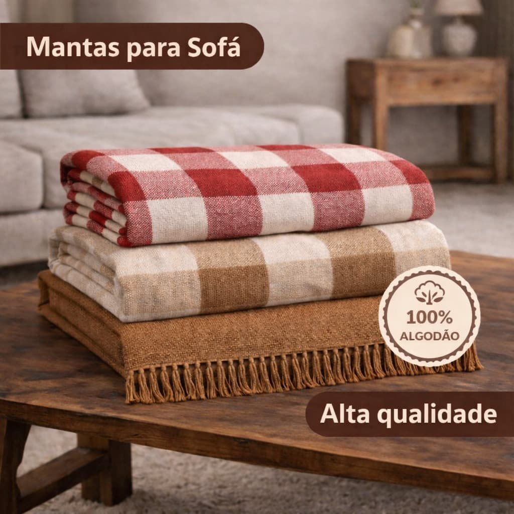 Manta 2,40x1,80 Decorativa Para Sofá Gigante | Algodão Premium | Capa Resistente e Decorativa Luxo