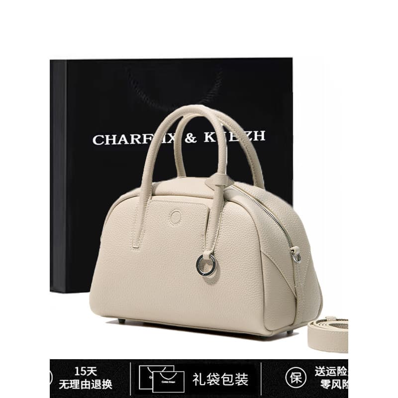CHARFMX & KIEZH Bolsa Feminina de Couro Genuíno 2026 Novo Estilo Bolsa de Boliche Boston Bolsa de Ombro Bolsa Mensageiro