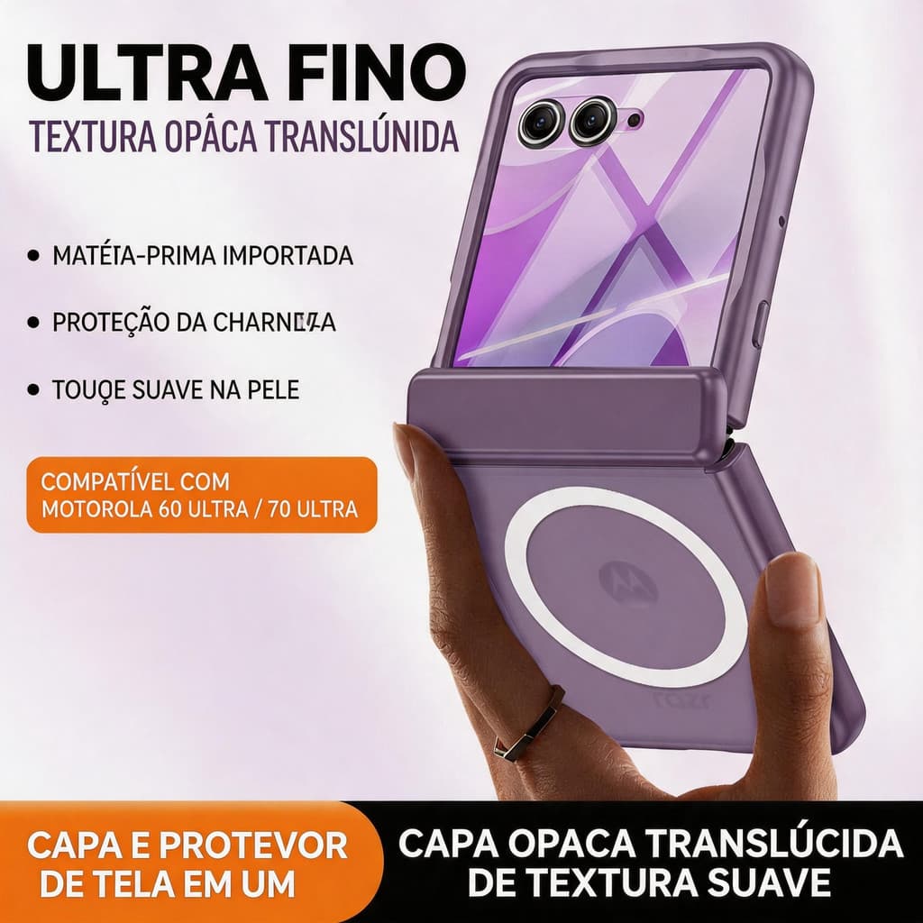 Capa Semi-transparente para Moto Razr 60 Ultra / 60 / 50 - Magnética, Fosca, Anti-queda
