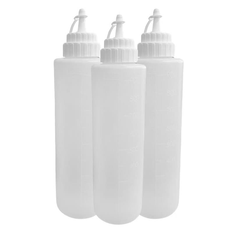 Kit 3 Bisnagas Para Molhos 1 Litro Grande Transparente Maionese Azeite Vinagre Coberturas Lanchonete