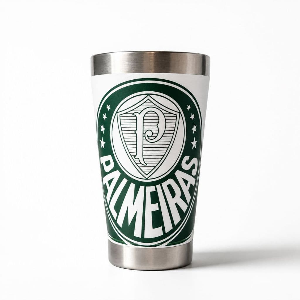 Copo Térmico Palmeiras Inox 473ml | Personalizado Palmeiras Gelado | Presente Torcedor Palmeiras