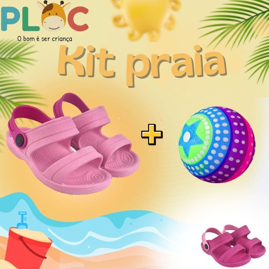 Kit Praia Ploc - Papete e Bola de Vinil cores alegres e vibrantes para atividade ao ar livre, praia ou presente menina