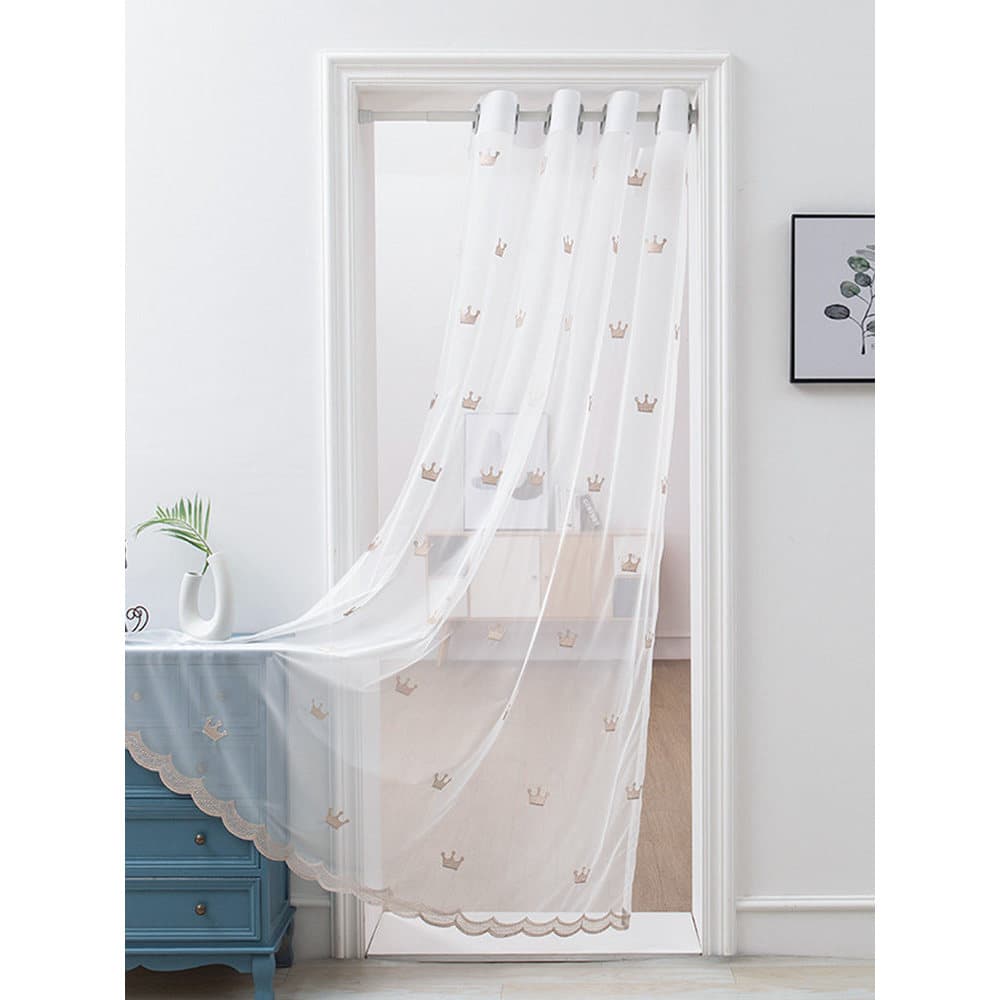 Cortina de porta bordada em tecido, sem perfuração, quarto doméstico, Anti-Mosquito, cortina divisória respirável, encai