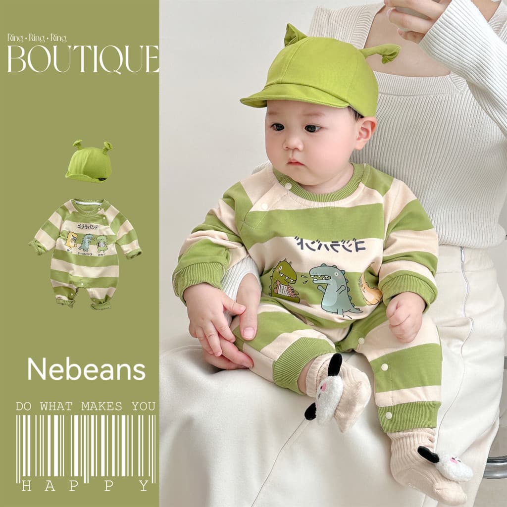 Bebê bebê dinossauro macacão solto moletom primavera outono roupas recém-nascido macacão bebê menino bonito listrado mac